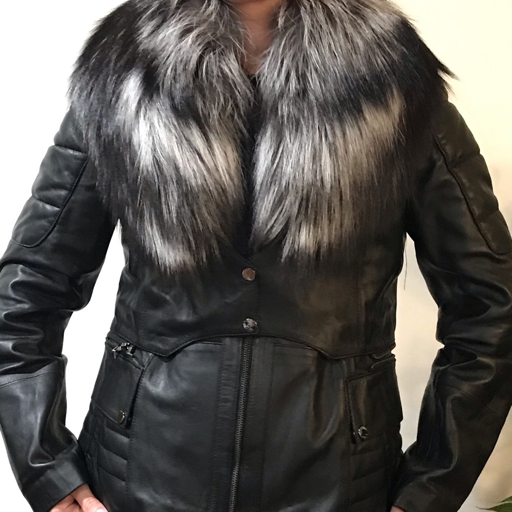 Genuine leather coat with detachable vest